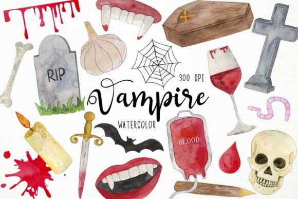 Download Watercolor Vampire Clipart, Gothic - Premium Bundle